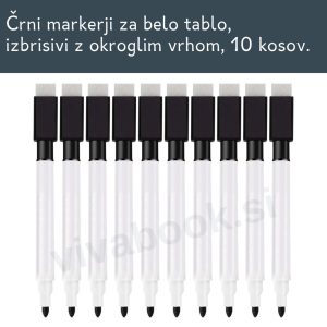 Markerji za belo tablo, izbrisljivi, 10 kosov, z okroglo konico, črni