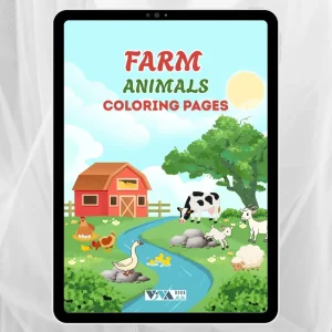 Farm Animals Coloring Book – Živali na kmetiji: Pobarvanke, ustvarjalnost in sprostitev, za otroke 3+, digitalni PDF format za tiskanje (A4)