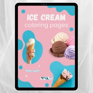 Ice Cream Coloring Book – Sladoledne dobrote: Pobarvanke, ustvarjalnost in sprostitev, za otroke 3+, digitalni PDF format za tiskanje (A4)