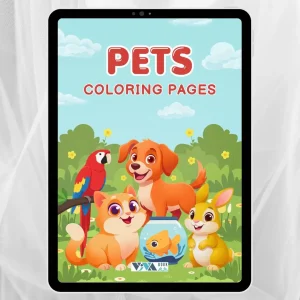Pets Coloring Book – Hišni ljubljenčki: Pobarvanke, ustvarjalnost in sprostitev, za otroke 3+, Digitalna PDF datoteka za tisk (A4)