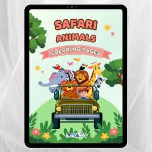 Safari Animals Coloring Book – Živali na safariju: Pobarvanke, ustvarjalnost in sprostitev, za otroke 3+, digitalni PDF format za tiskanje (A4)