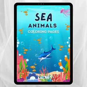 Sea Animals Coloring Book – Morske živali: Pobarvanke, ustvarjalnost in sprostitev, za otroke 3+, digitalni PDF format za tiskanje (A4)