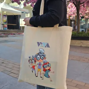 Bombažna eko torba iz gostega tekstila z dolgimi ročaji, brez napisa, z junaki Vivo, Tino in Viva