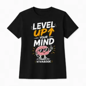 Majica z napisom „Level Up Your Mind“, Za otroke, Črna, Bombažna, Z avtorskim dizajnom Vivabook