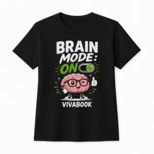 Majica z napisom „Brain Mode ON“, Za otroke, Črna, Bombažna, Z avtorskim dizajnom Vivabook