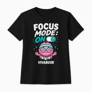 Majica z napisom „Focus Mode ON“, Za otroke, Črna, Bombažna, Z avtorskim dizajnom Vivabook