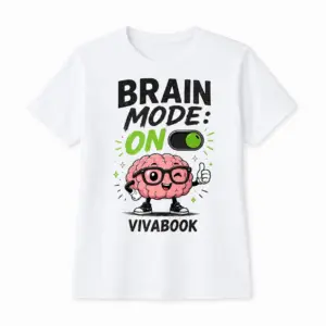 Majica z napisom „Brain Mode ON“, Za otroke, Bela, Bombažna, Z avtorskim dizajnom Vivabook