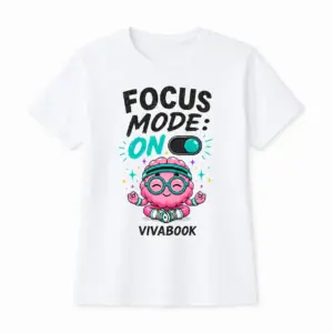 Majica z napisom „Focus Mode ON“, Za otroke, Bela, Bombažna, Z avtorskim dizajnom Vivabook